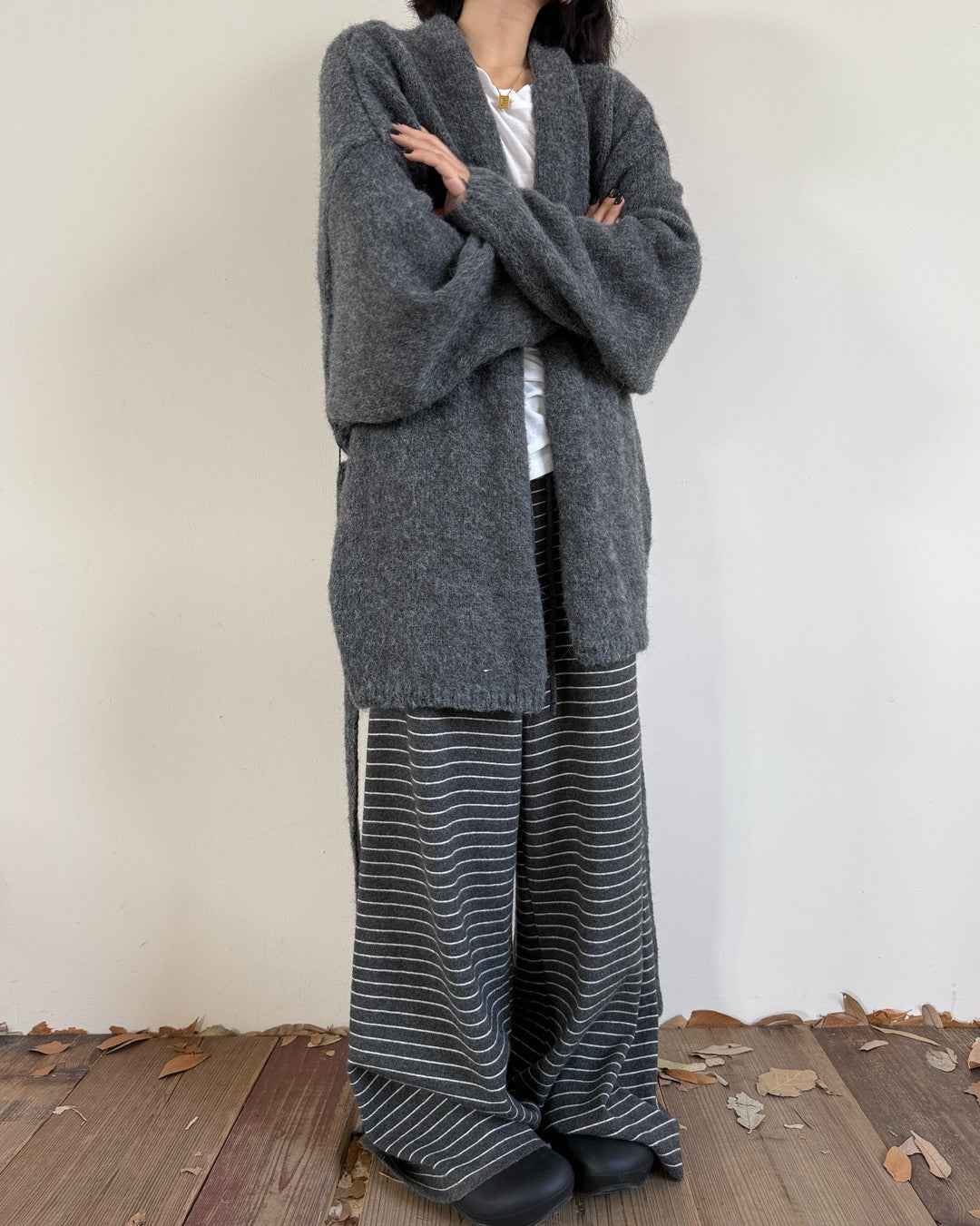 belted open front knit cardigan 2color 【NINE7272】