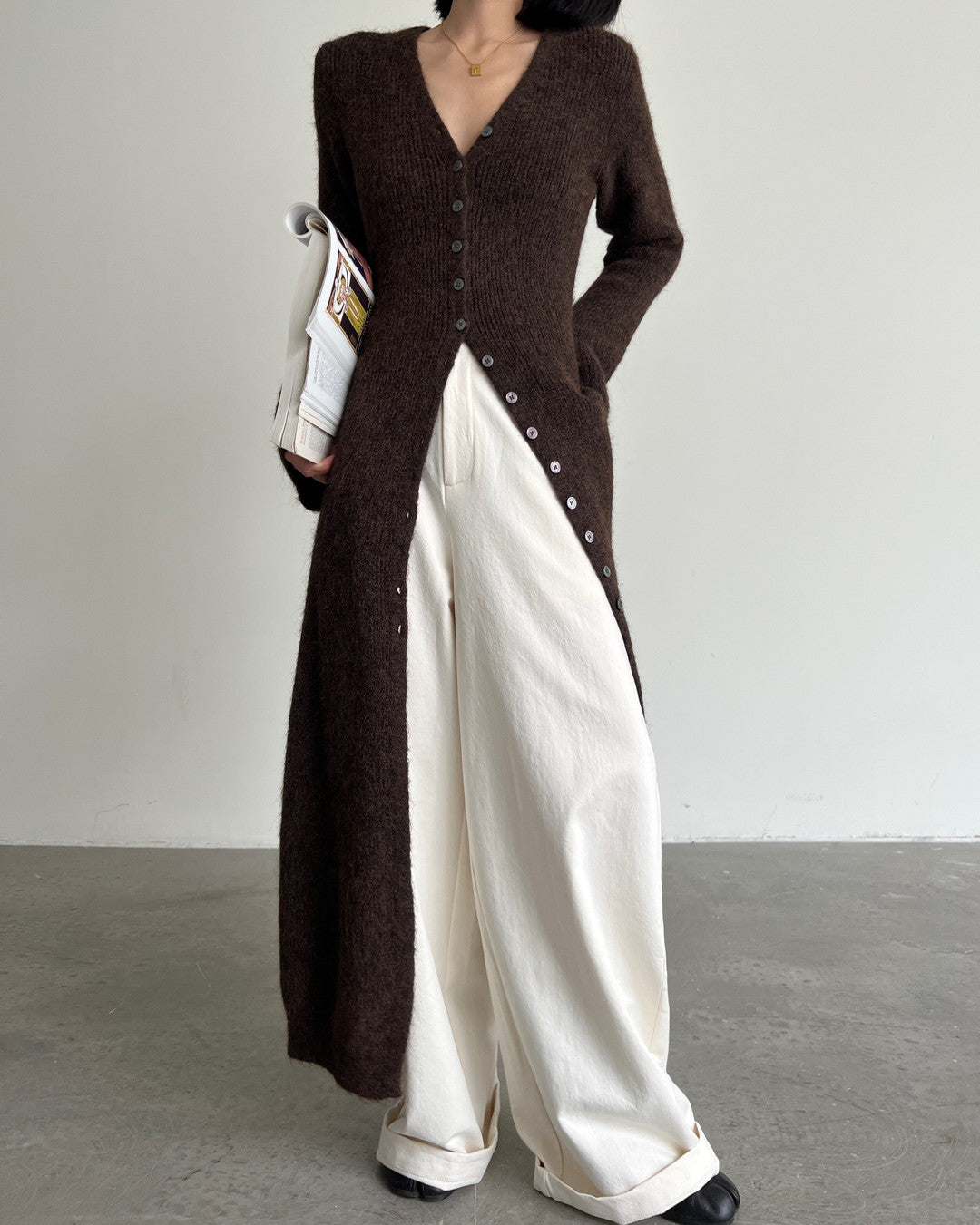 long slit button knit cardigan 2color 【NINE7273】
