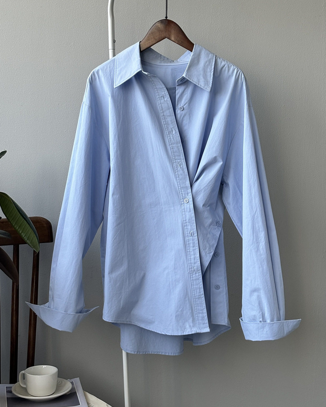 asymmetric placket loose fit long sleeve shirt 2color 【NINE7317】
