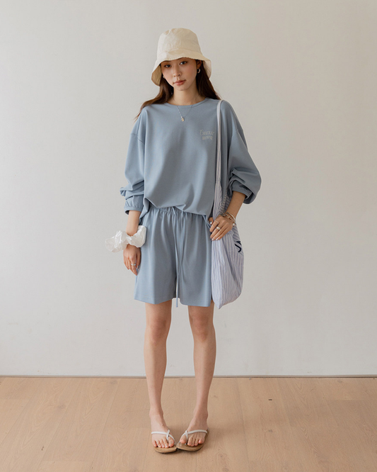 embroidered sweatshirt short pants setup 3color 【NINE7282】