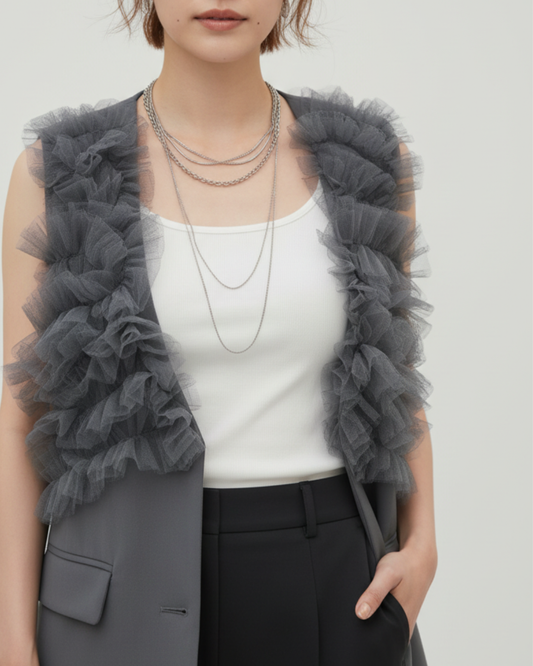 tulle frill mesh vest【NINE9526】