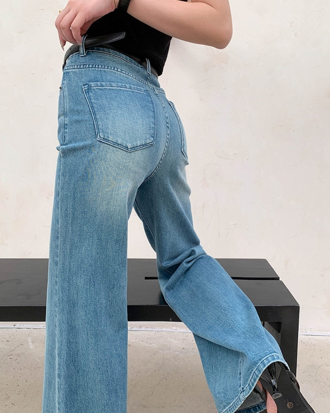 vintage-style wide-leg denim pants【NINE0219】