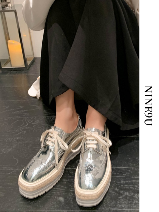platform hemp metallic sneakers 3color【NINE8651】