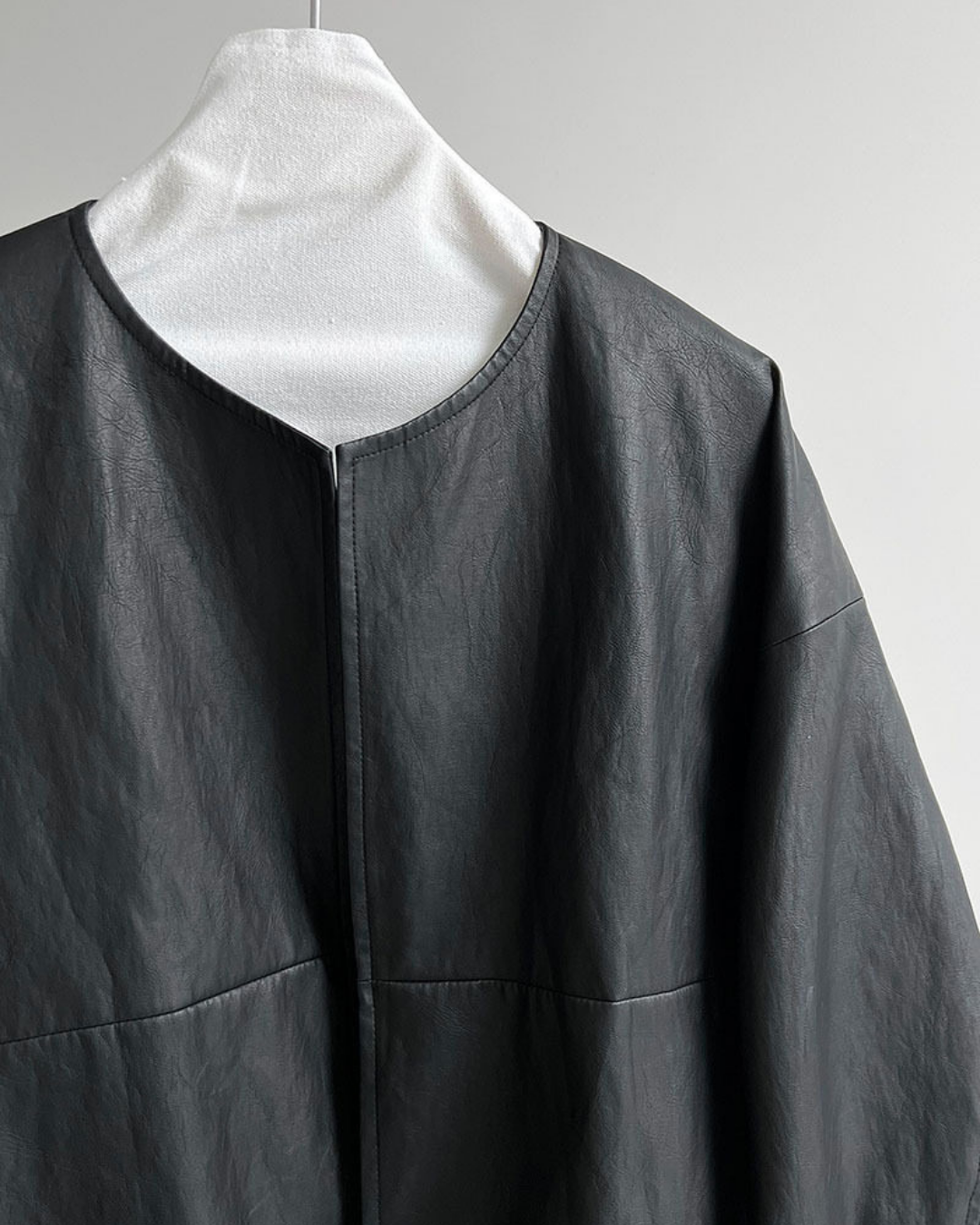 collarless faux leather relaxed jacket 1color 【NINE7327】