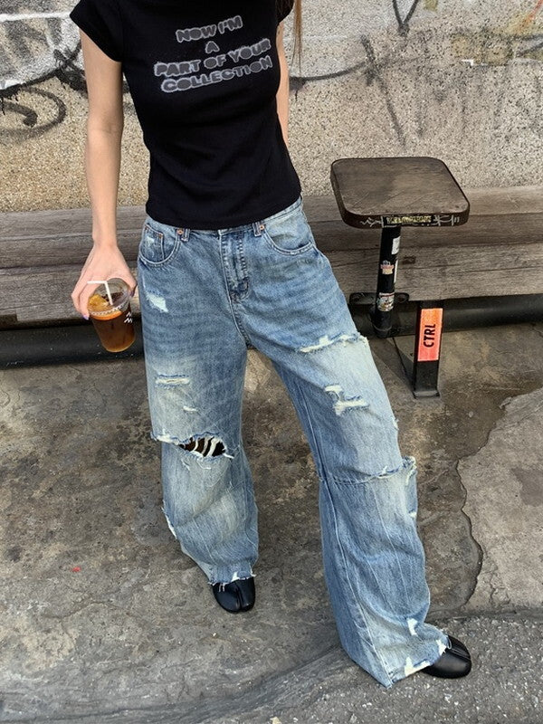 denim damage washed pants【NINE9389】