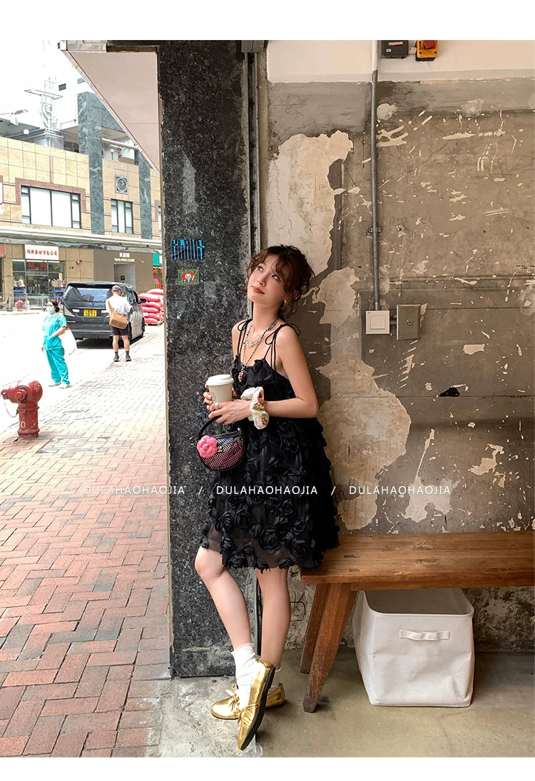 3d rose cami mini dress 2color 【NINE7089】