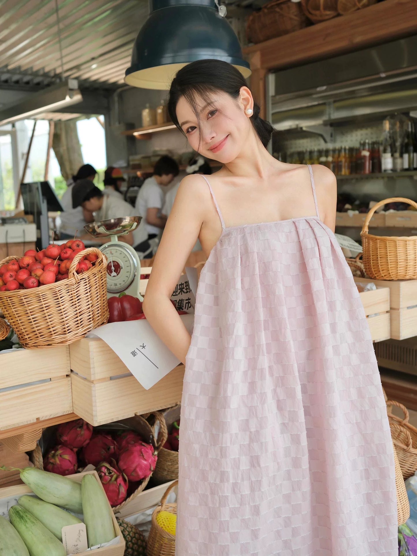 checker jacquard camisole long dress 1color 【NINE7210】