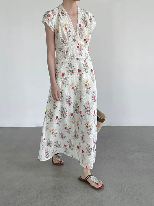floral v neck maxi dress 1color 【NINE7068】