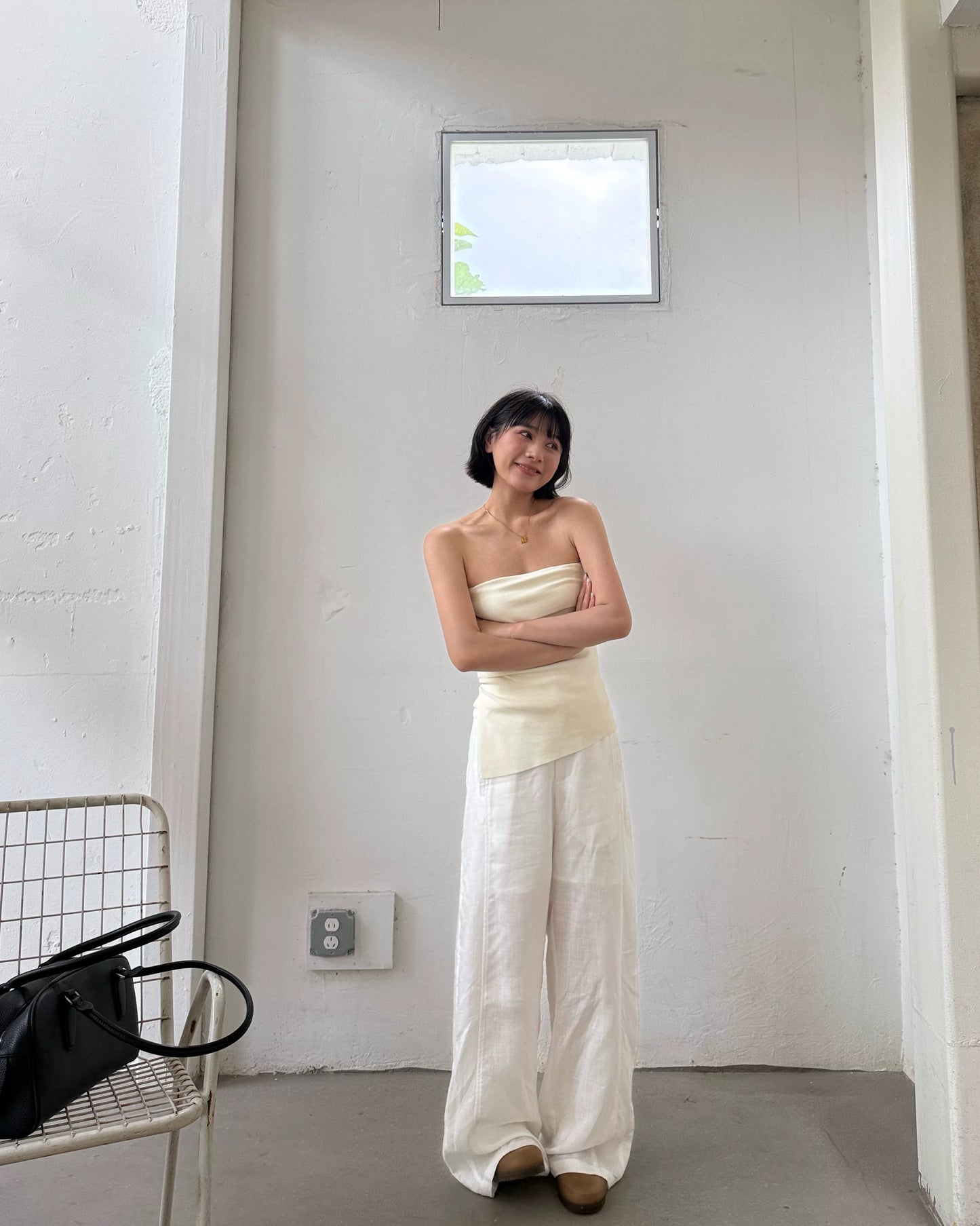 asymmetric hem rib knit tube top 2color 【NINE7005】