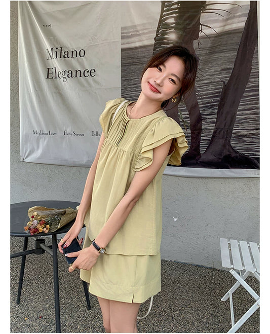 pintuck blouse short pants setup 1color 【NINE7125】