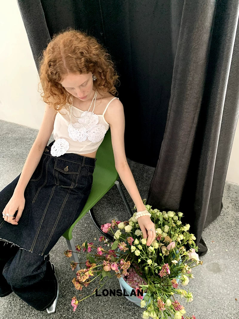 asymmetric embroidery lace camisole top 1color【NINE7006】