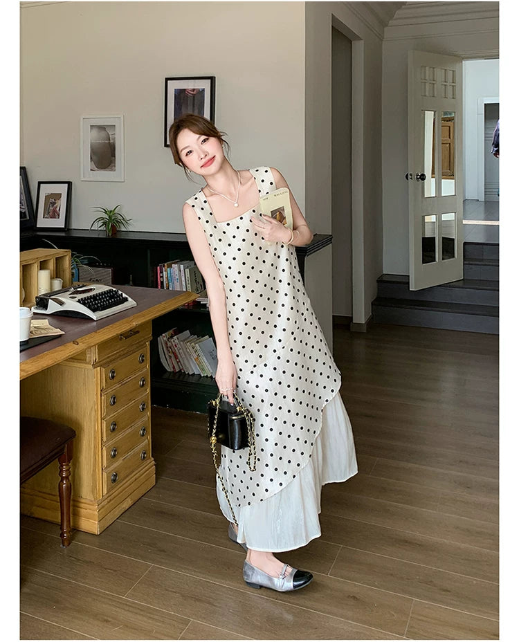 dot tiered layer sleeveless dress 1color 【NINE7138】