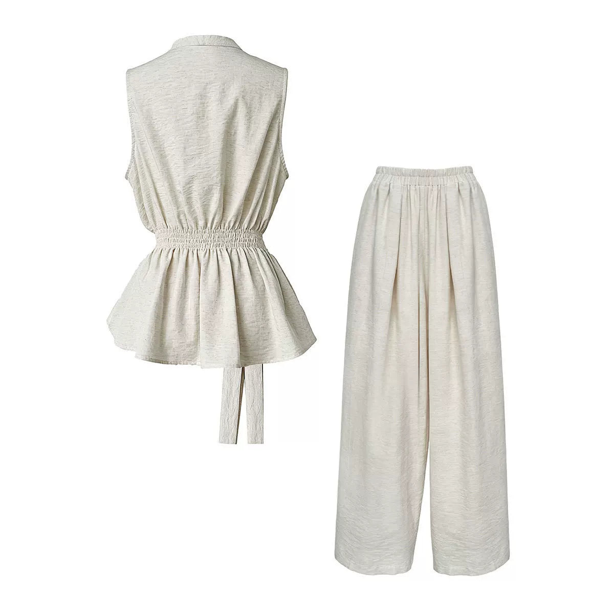 peplum tie sleeveless pants setup 2color 【NINE7082】