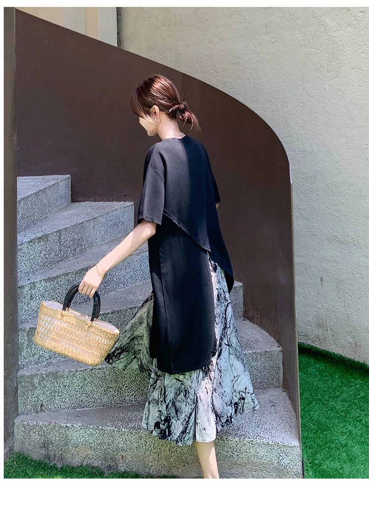 tshirt marble layered dress 1color 【NINE7126】