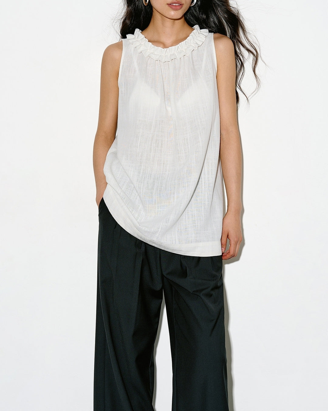 frill-collar sleeveless blouse【NINE0337】