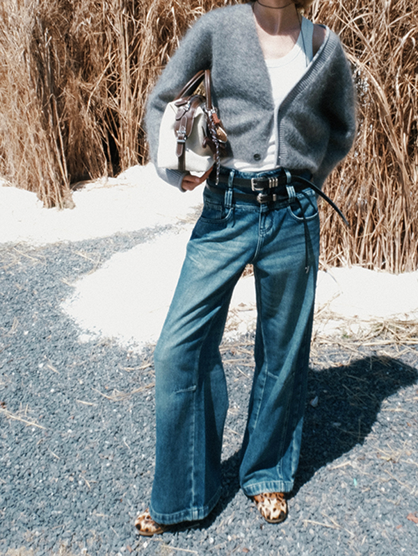 double-belt-loop denim loose pants【NINE8820】