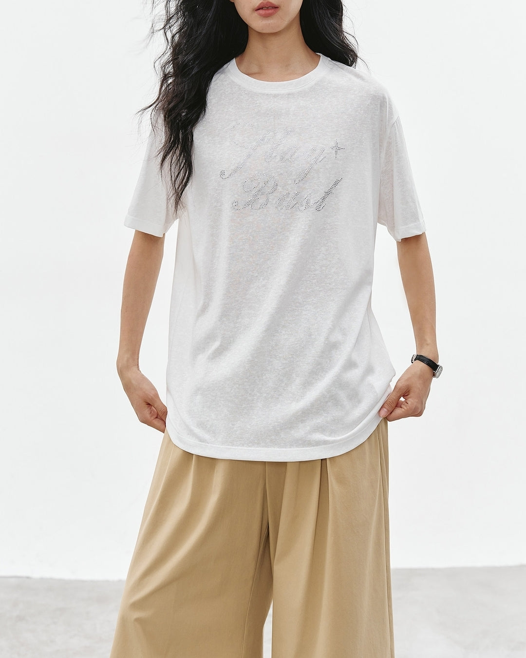 rhinestone logo t-shirt 2color【NINE0306】