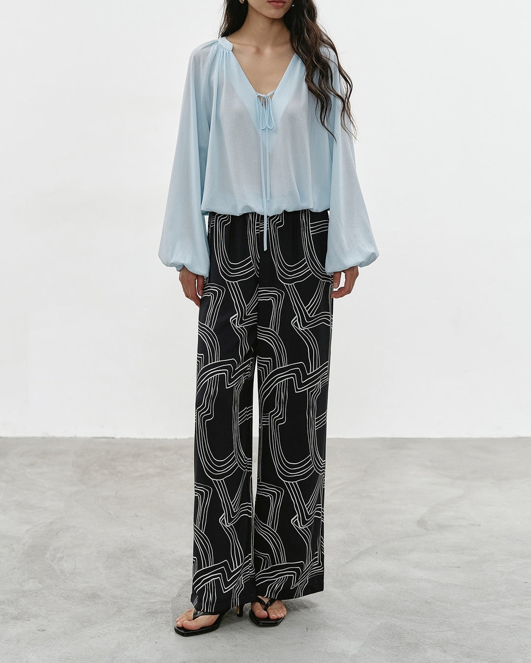 geometric-patterned wide leg pants【NINE0328】