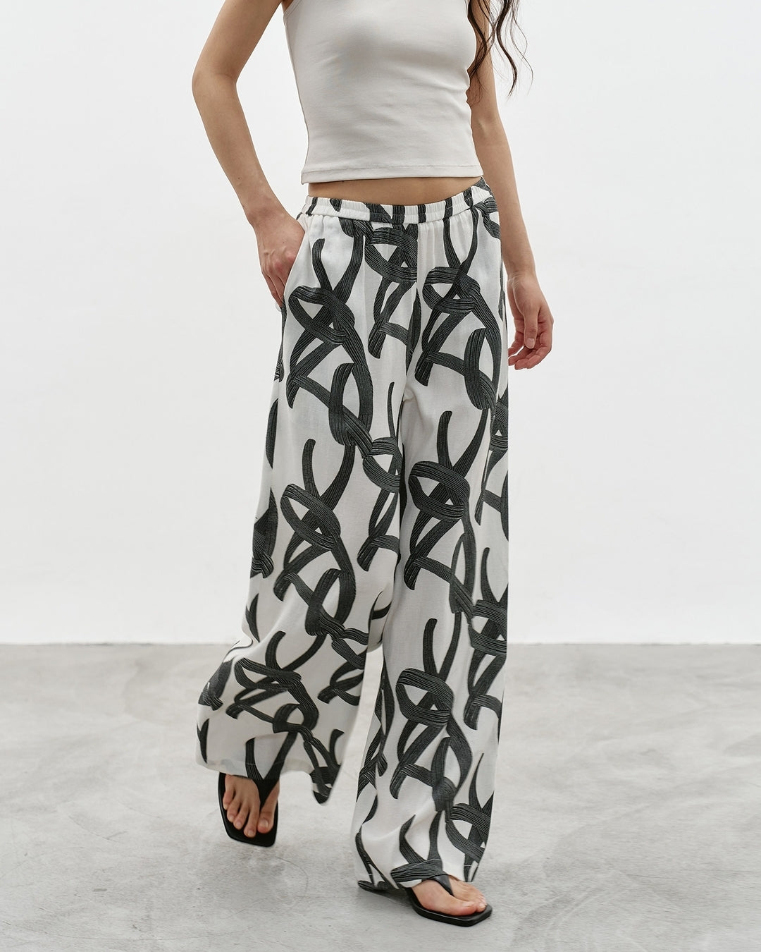 geometric print wide-leg pants【NINE0342】