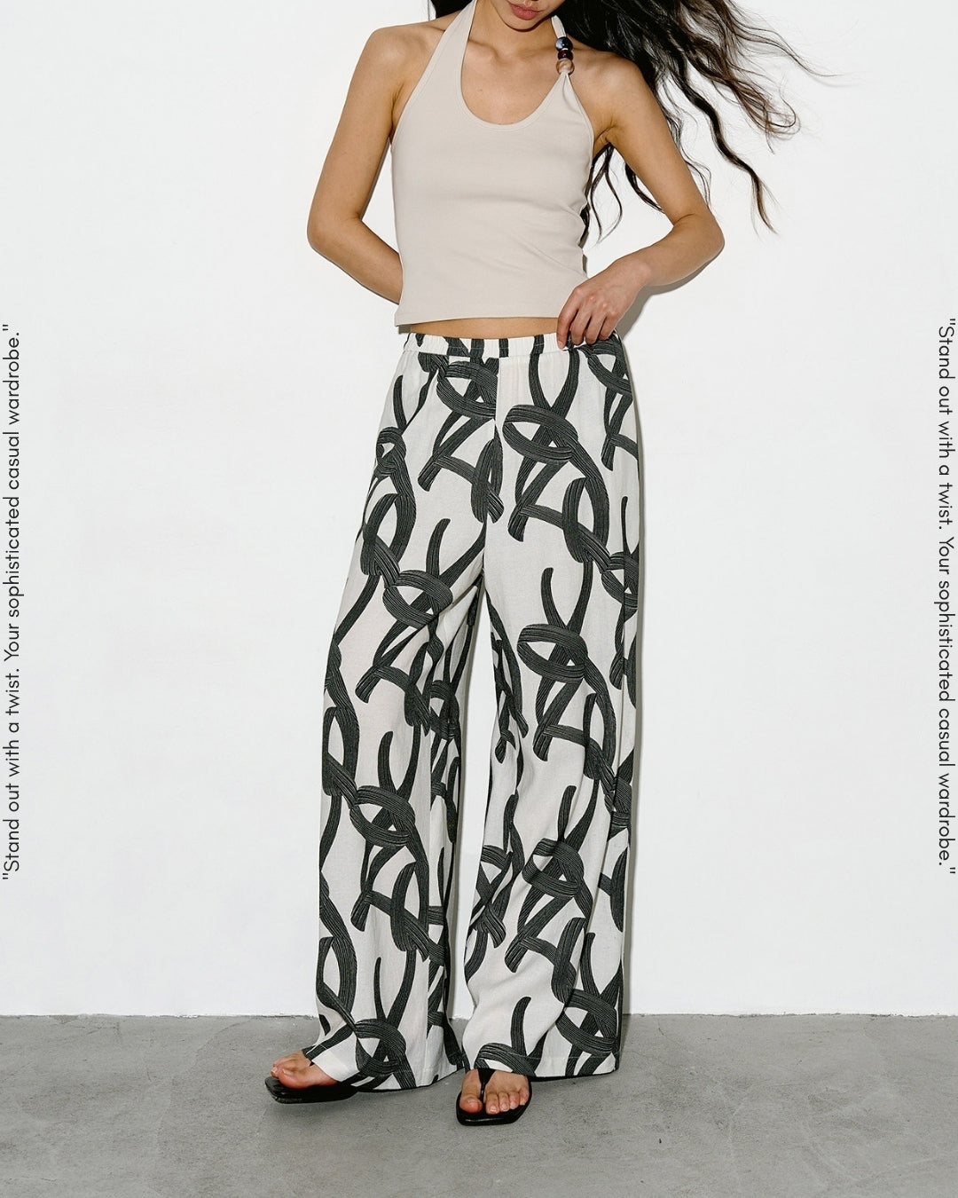 geometric print wide-leg pants【NINE0342】