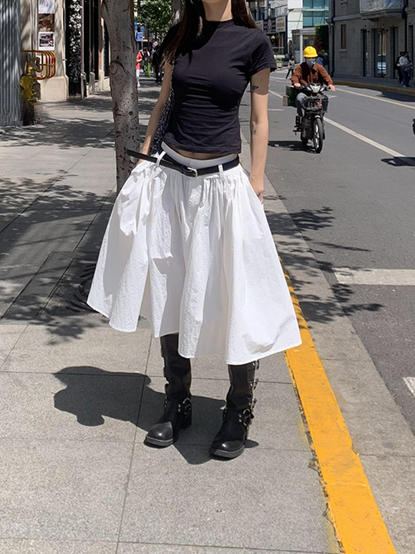 fluffily natural flare long-skirt【NINE8898】