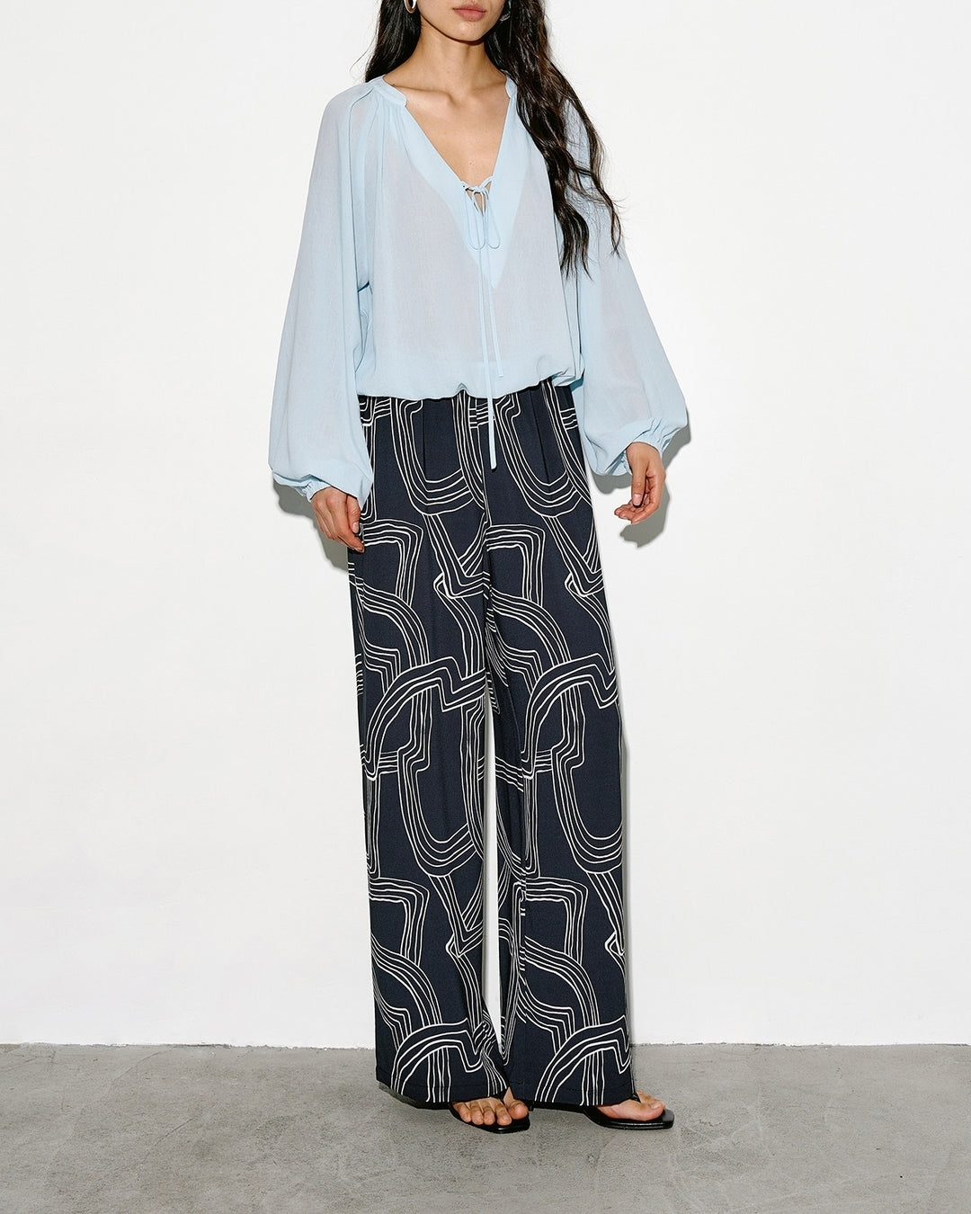 geometric-patterned wide leg pants【NINE0328】