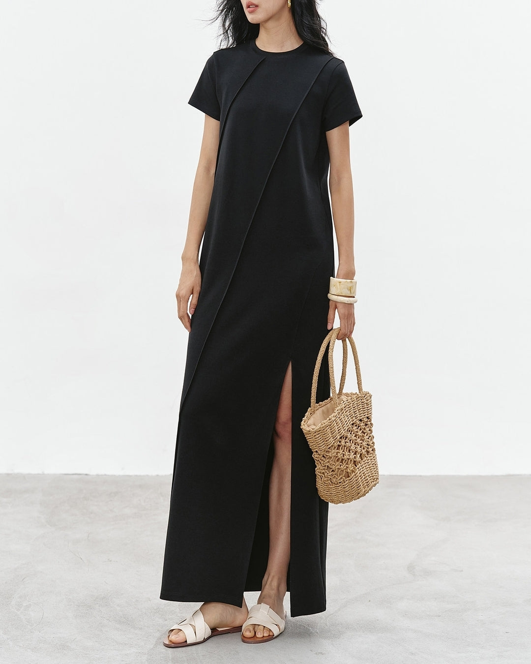 lined side slit one-piece【NINE0314】