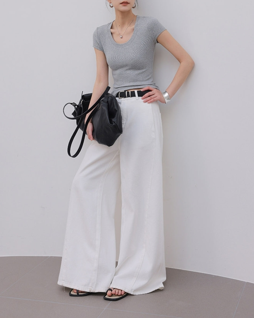 round neck slim tops 3color【NINE0184】