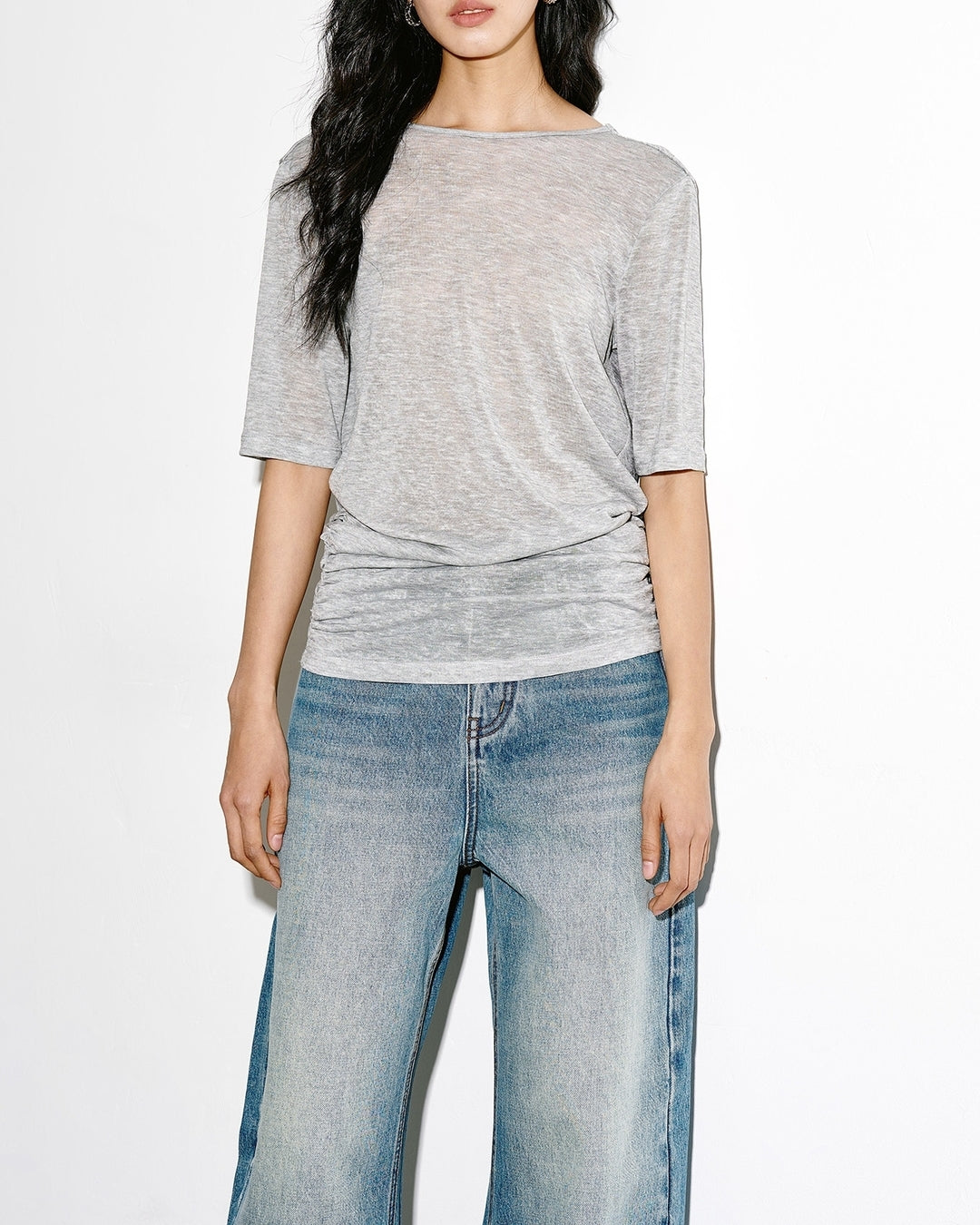 back-open short-sleeve t-shirt 2color【NINE0356】