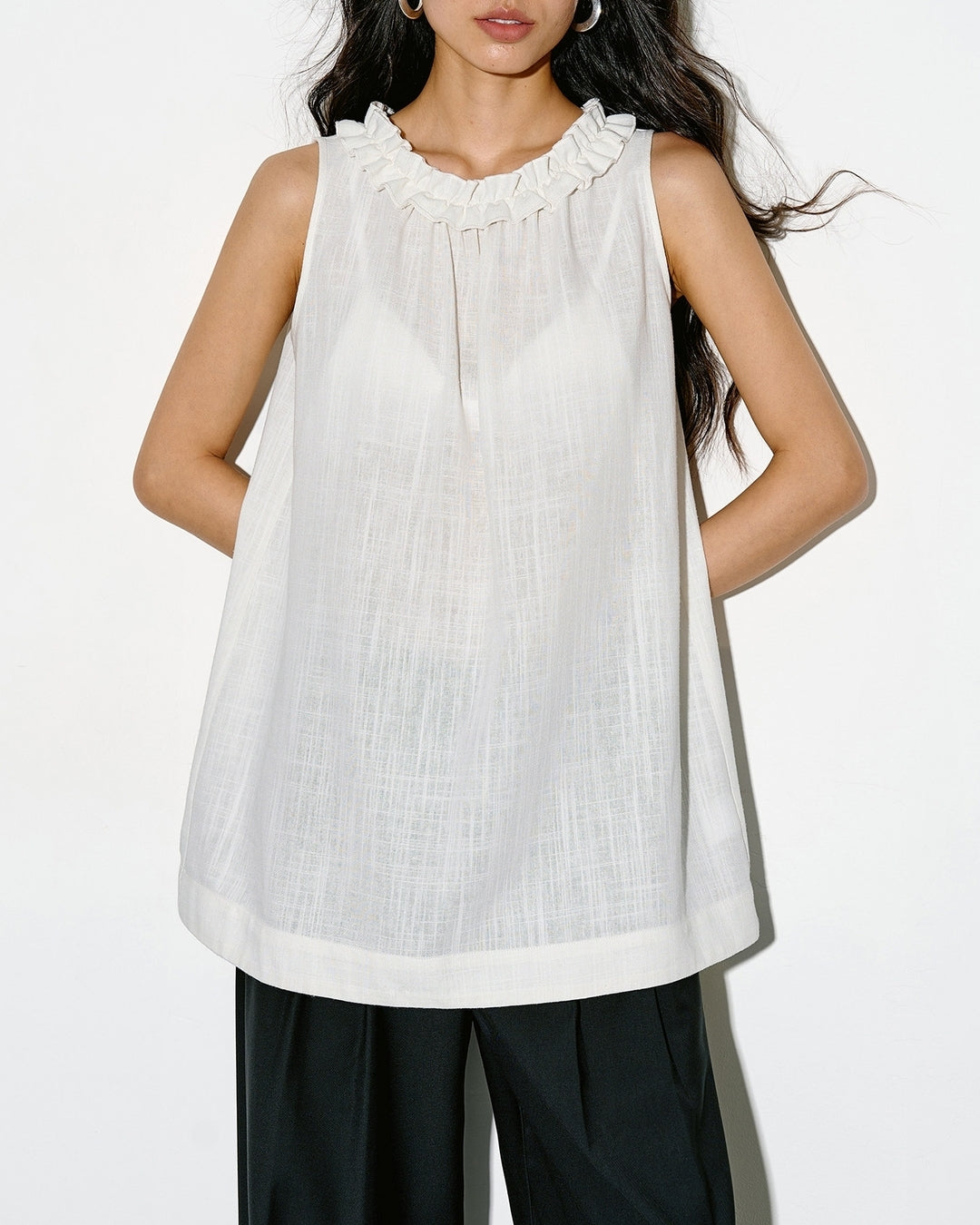 frill-collar sleeveless blouse【NINE0337】