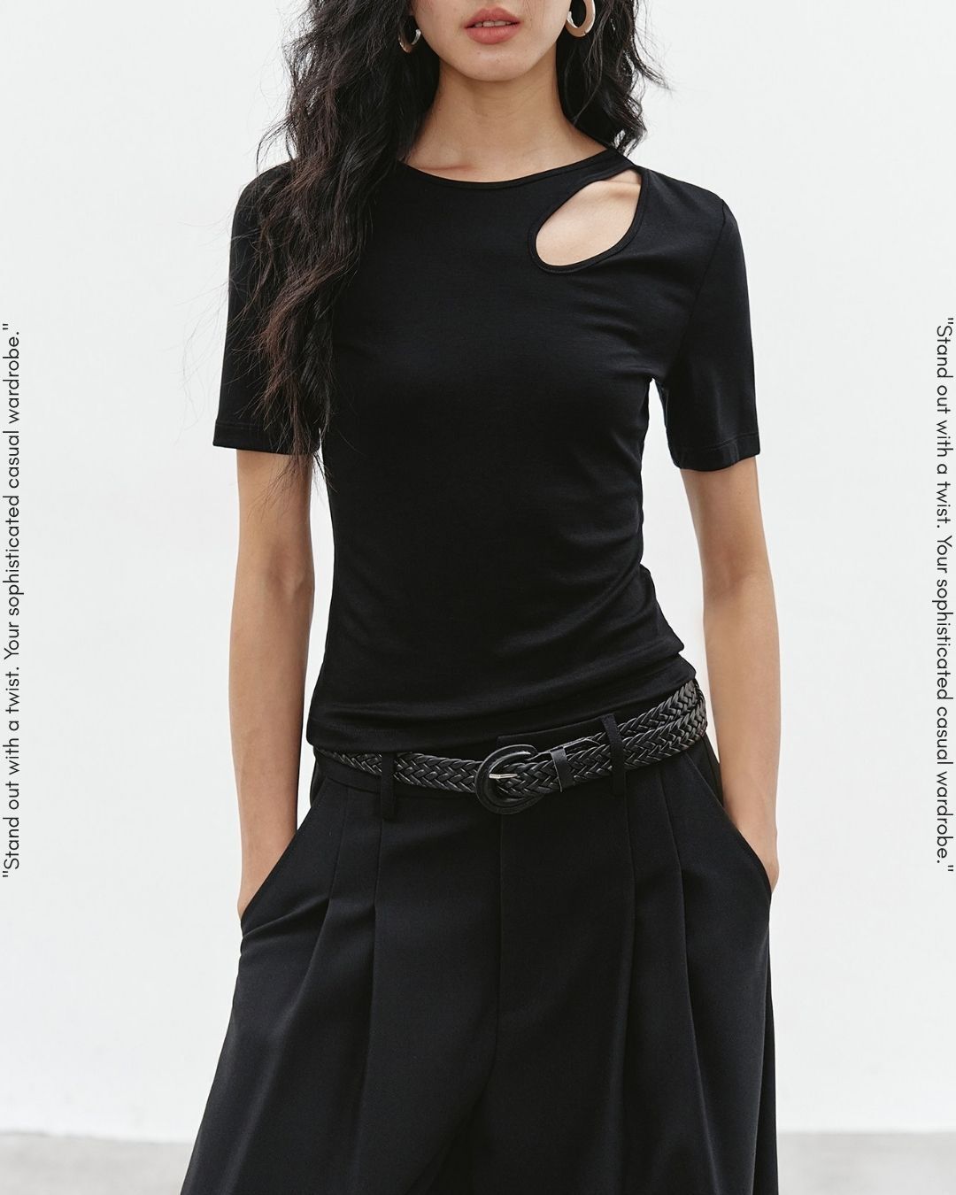 cut-out asymmetrical t-shirt 2color【NINE0310】