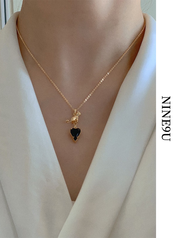 heart cat stone necklace【NINE6698】