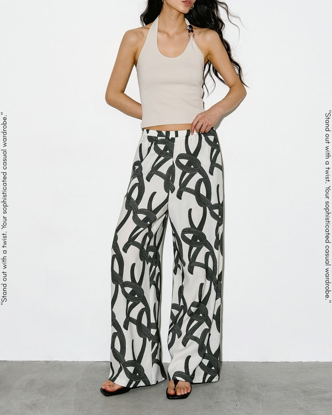 geometric print wide-leg pants【NINE0342】