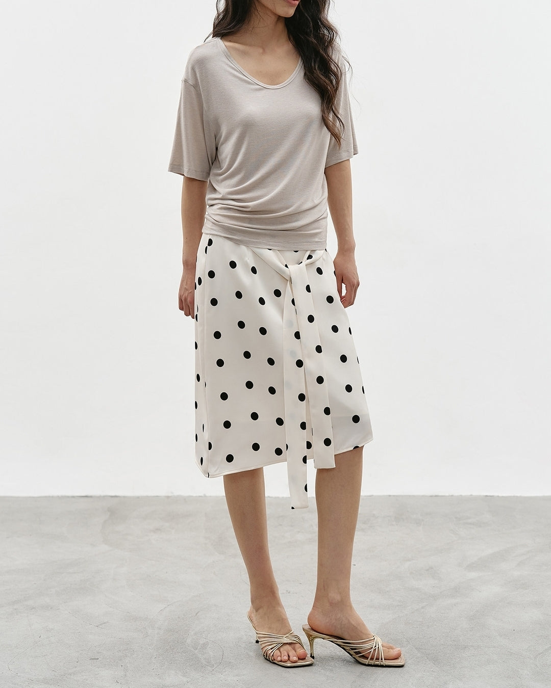 asymmetrical dot pattern ribbon skirt【NINE0345】