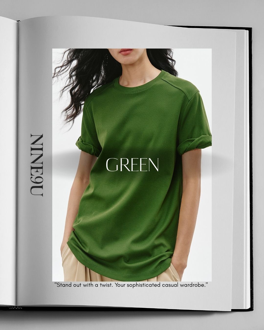basic t-shirt with roll-up sleeves 2color【NINE0305】