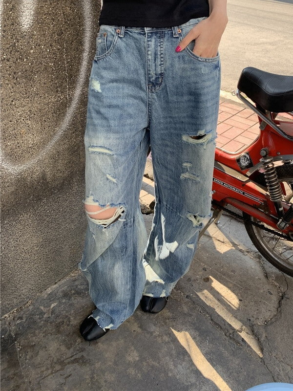 denim damage washed pants【NINE9389】