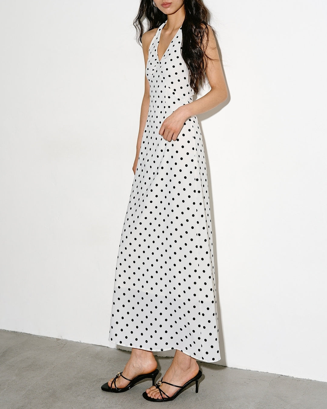 v-neck high waisted dot dress【NINE0334】