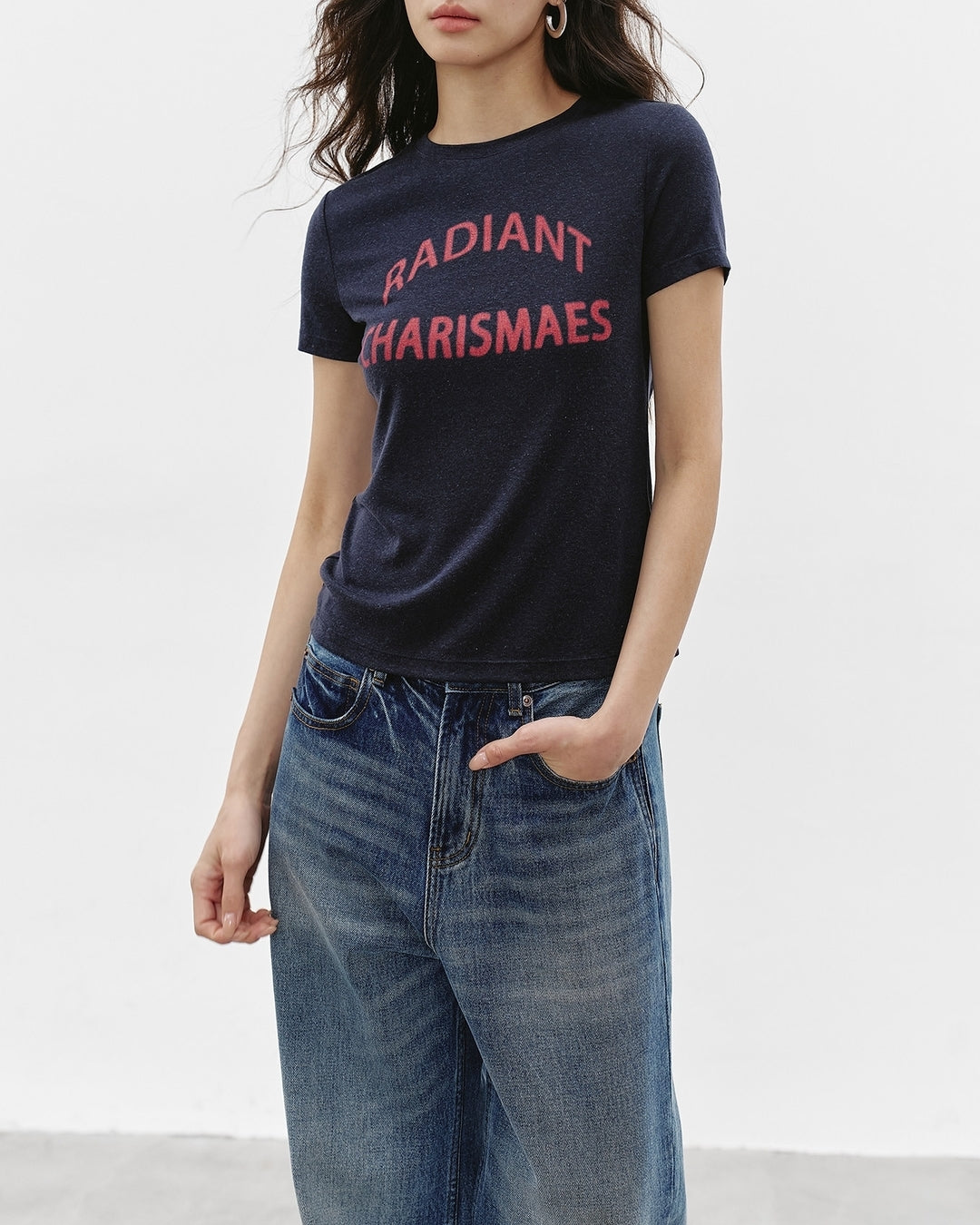 lettering print slim fit t-shirt 2color【NINE0350】