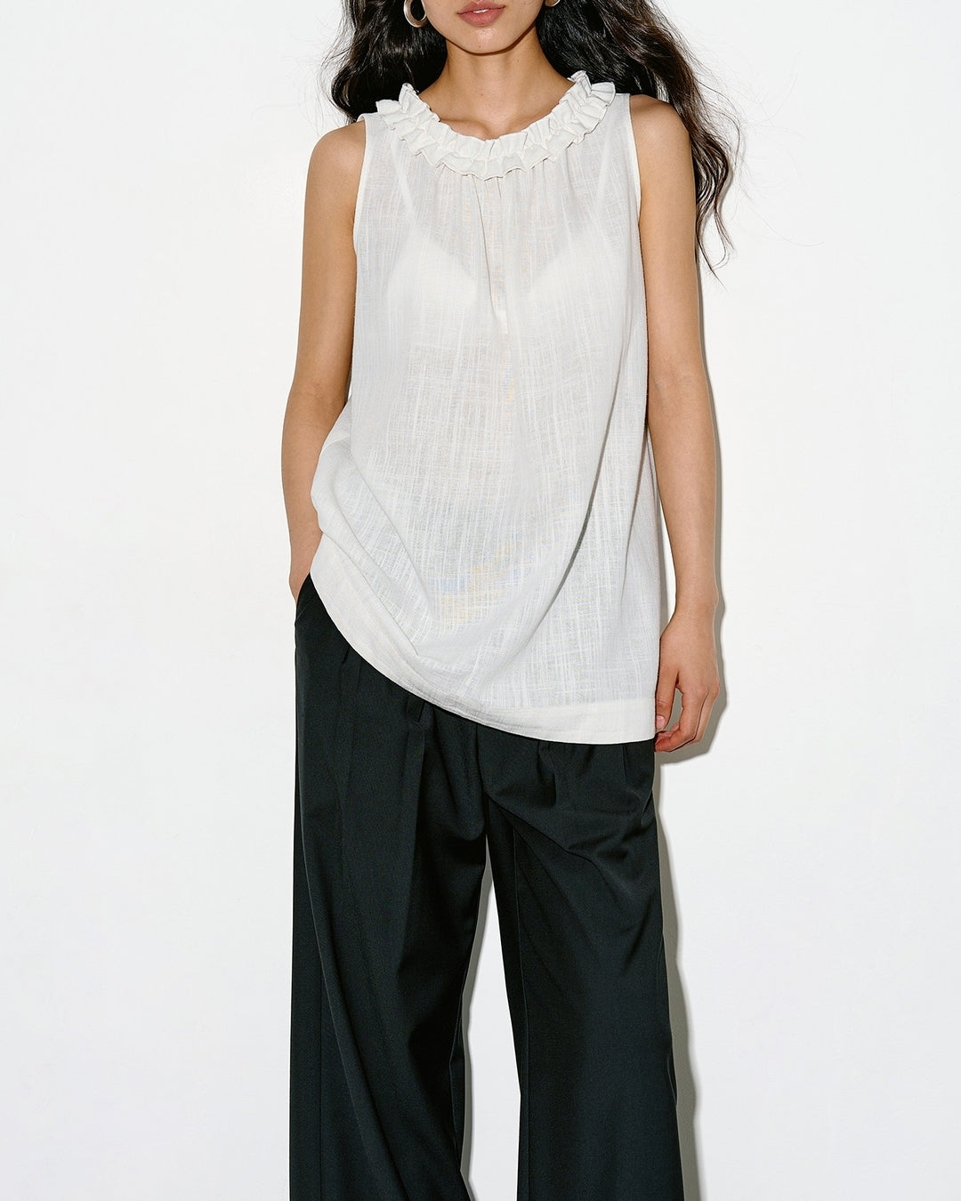frill-collar sleeveless blouse【NINE0337】