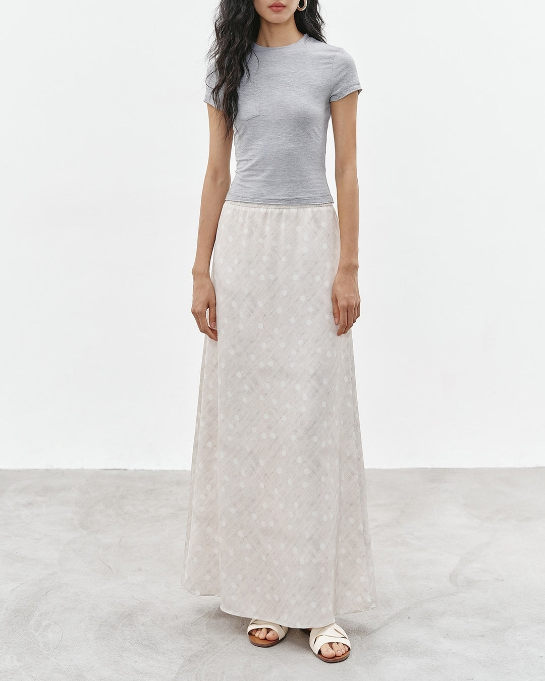 polka dot a-line long skirt【NINE0318】