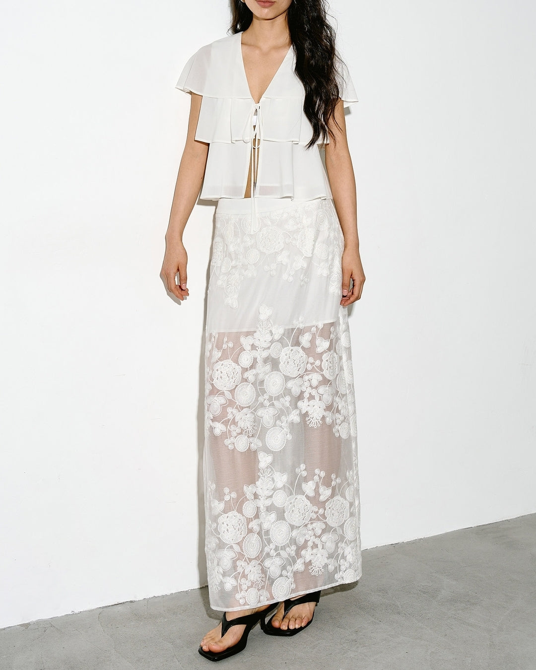 lace sheer long skirt【NINE0346】