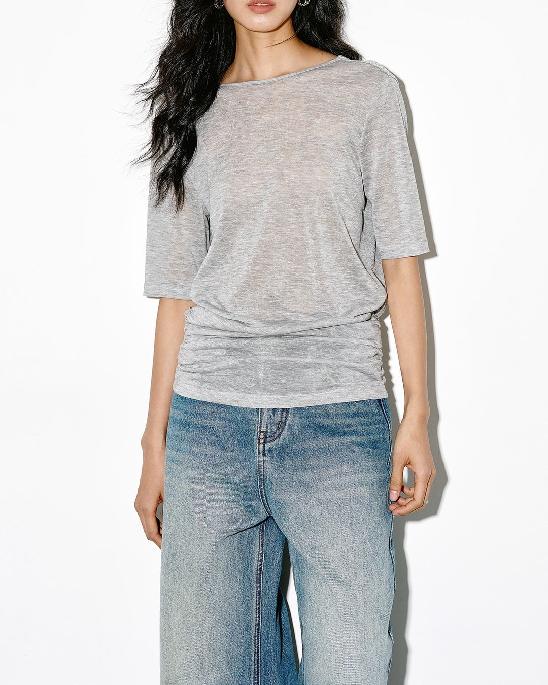 back-open short-sleeve t-shirt 2color【NINE0356】