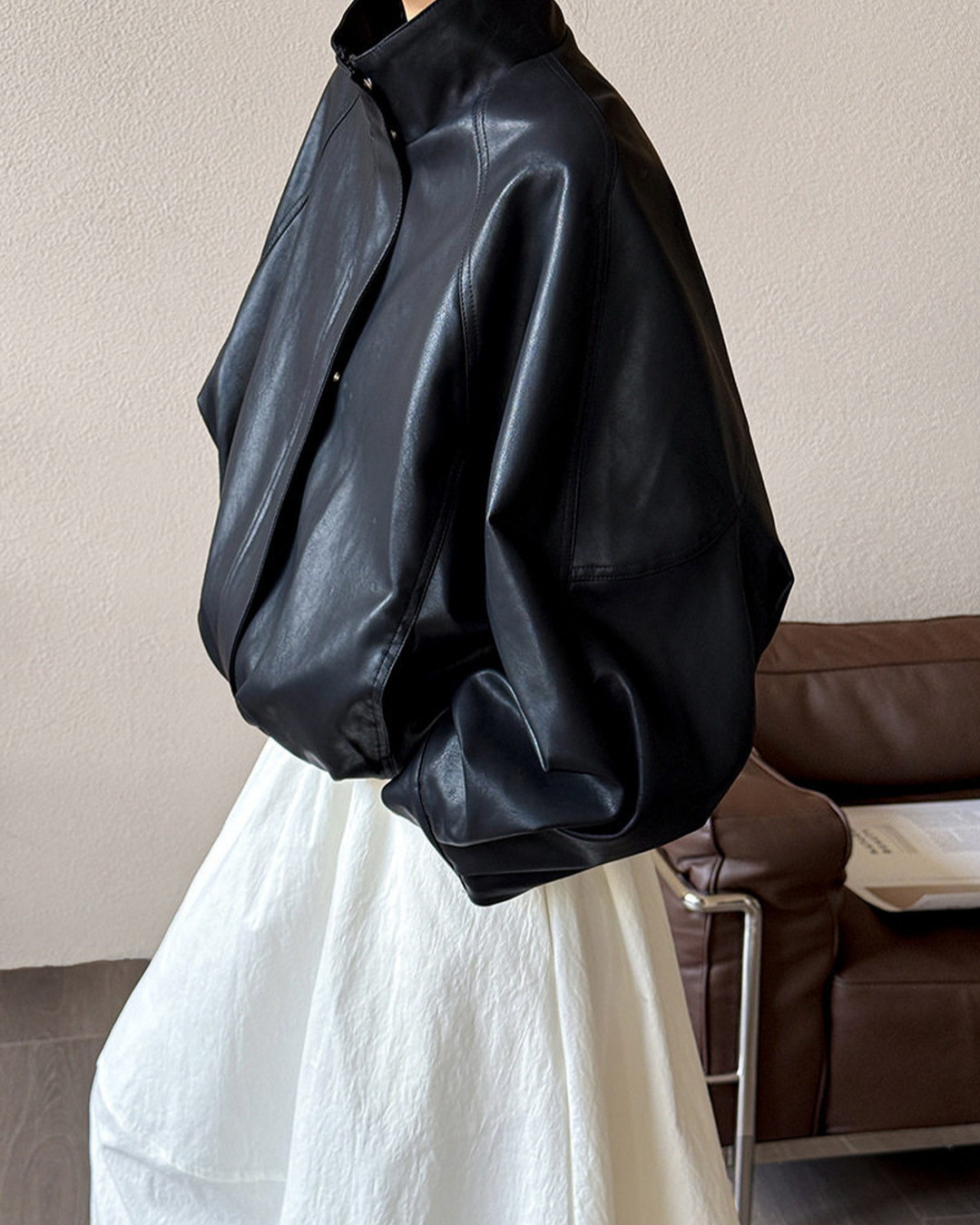 oversized faux leather bomber jacket 1color 【NINE7316】