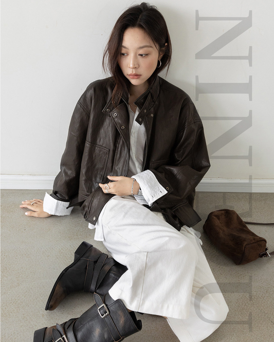 stand collar faux leather jacket 2color 【NINE7274】
