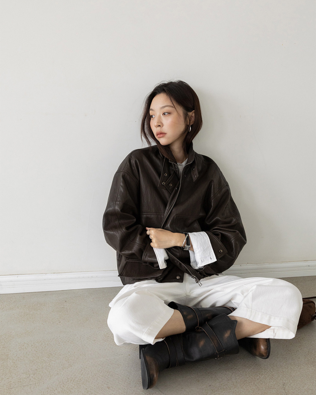 stand collar faux leather jacket 2color 【NINE7274】