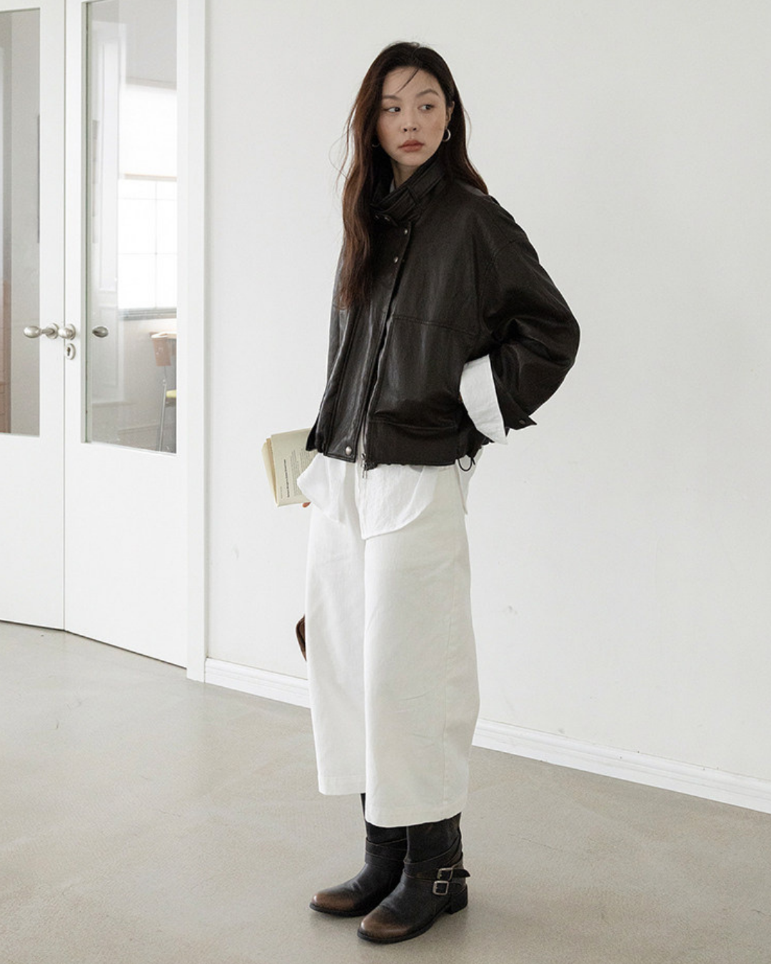 stand collar faux leather jacket 2color 【NINE7274】