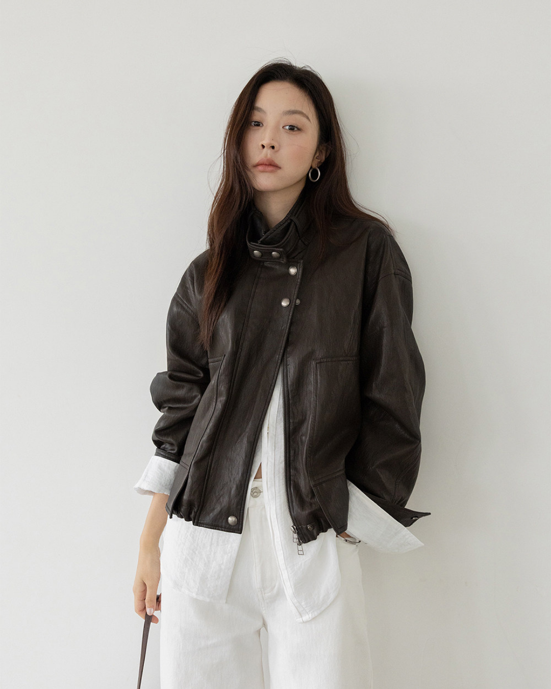 stand collar faux leather jacket 2color 【NINE7274】