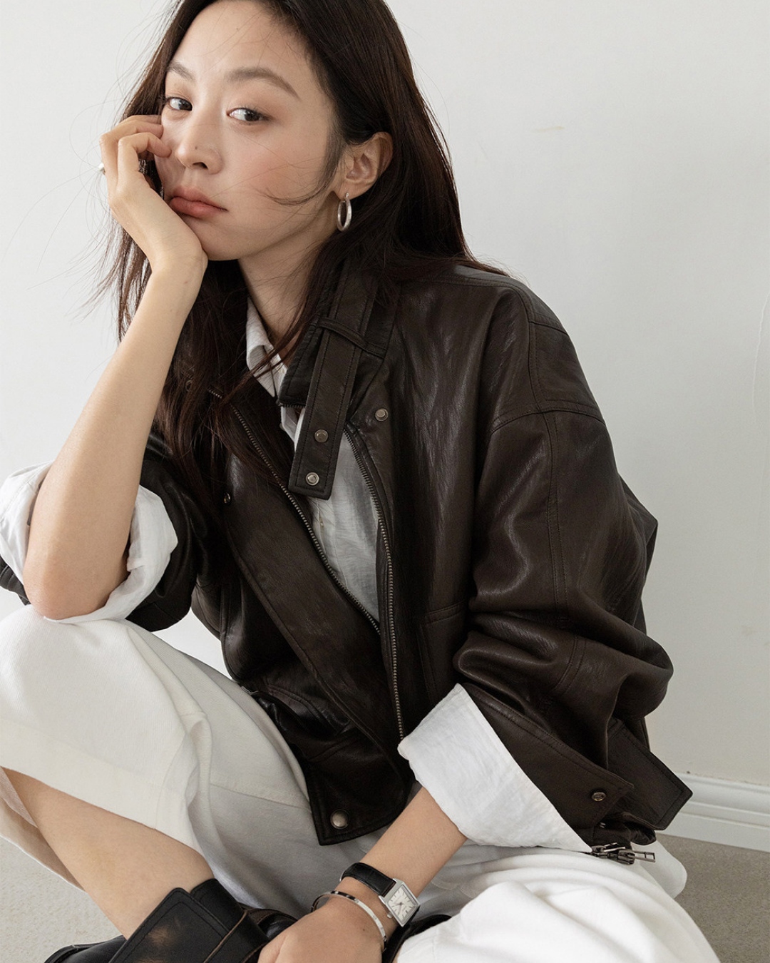 stand collar faux leather jacket 2color 【NINE7274】