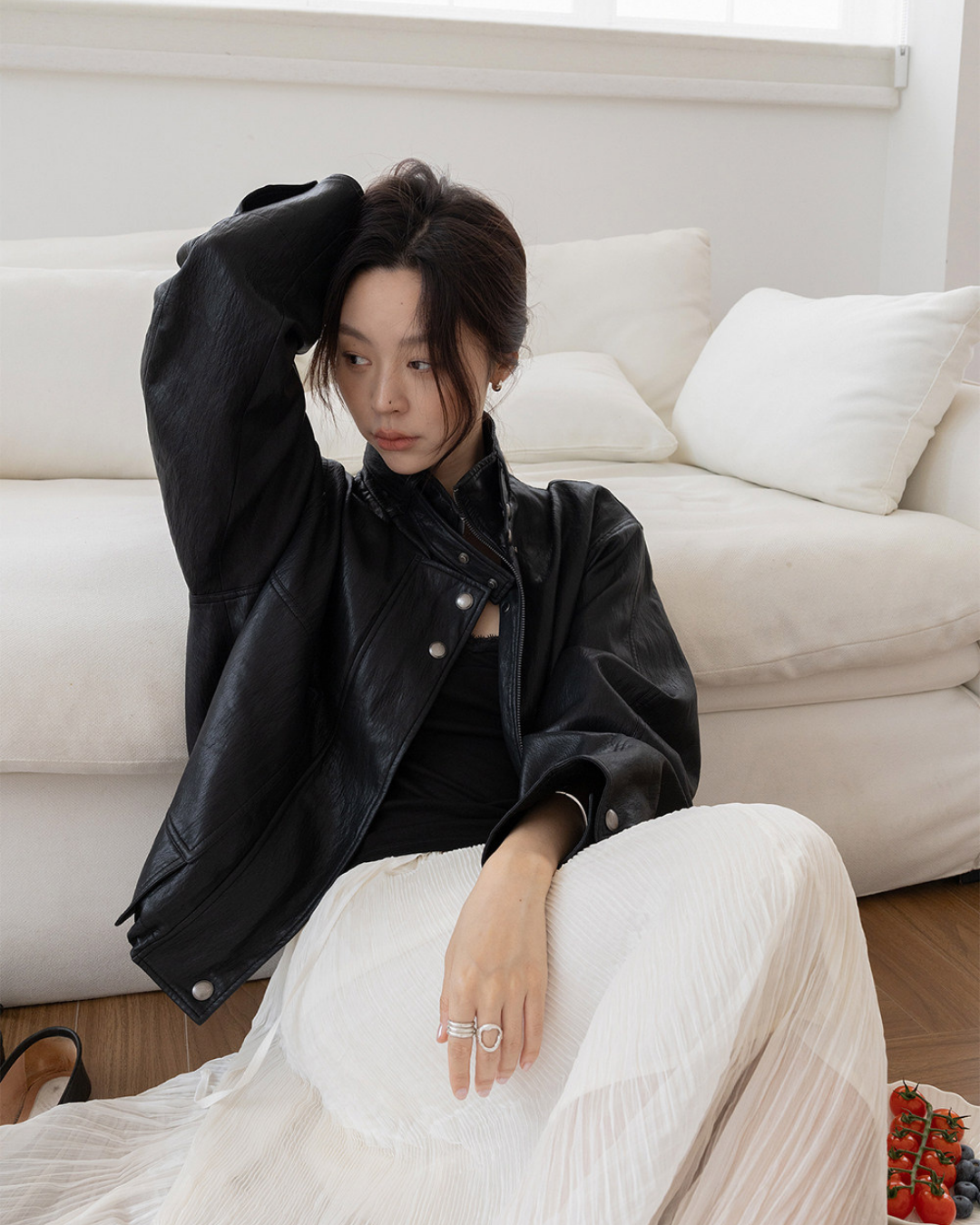 stand collar faux leather jacket 2color 【NINE7274】