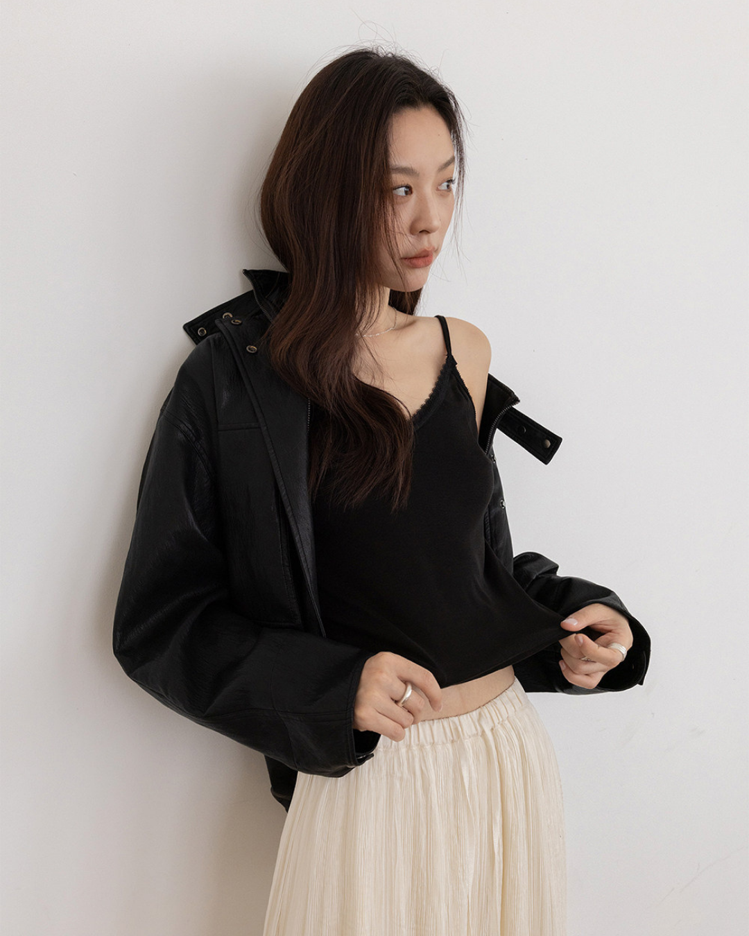stand collar faux leather jacket 2color 【NINE7274】